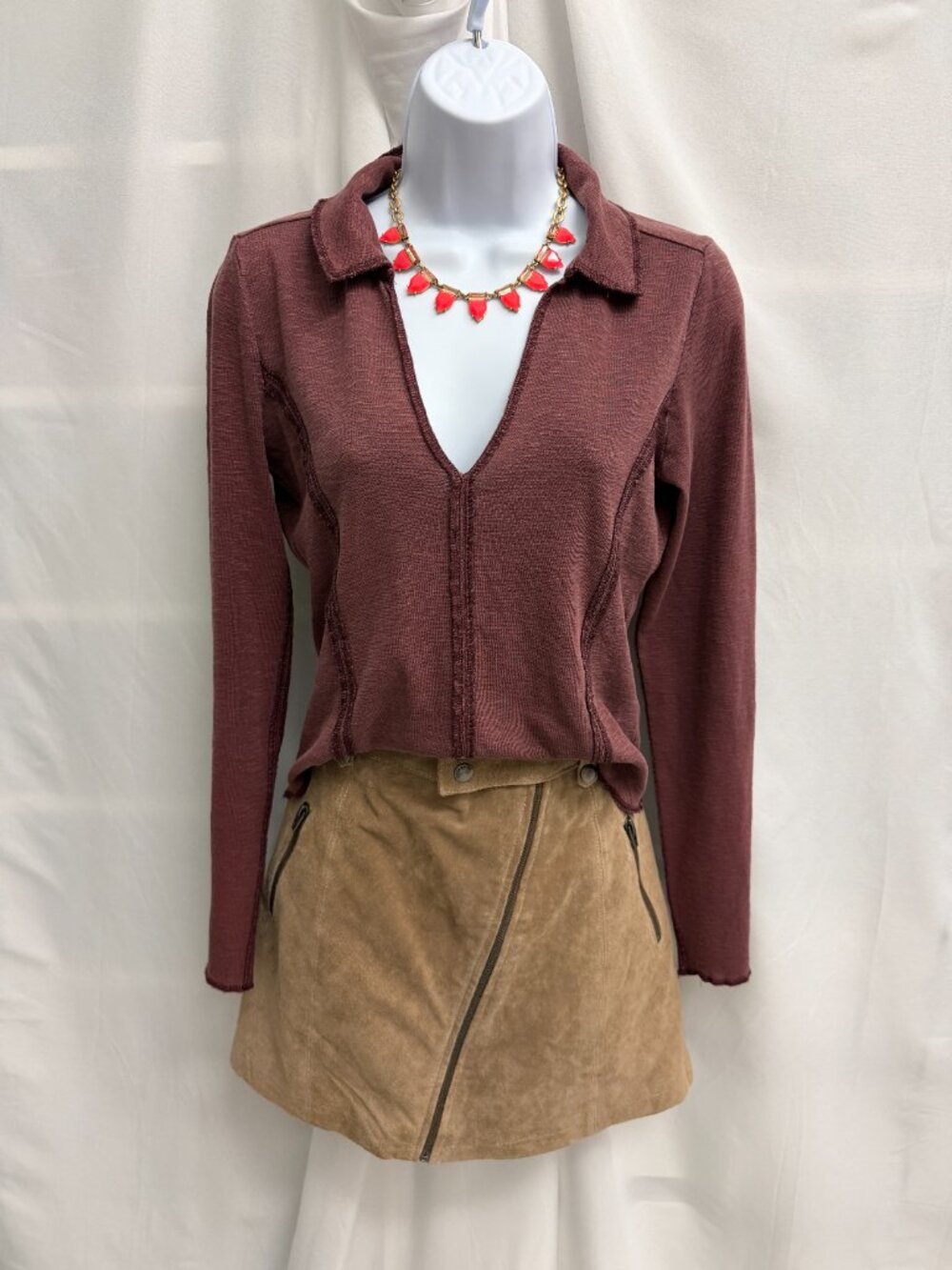 BLANK NYC 100% Real Suede Asymmetrical Moto Mini Skirt Tan Brown Size 28